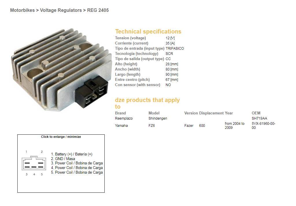 Dze Regulator Napięcia Yamaha Fz6 '04-'09; Fazer 600 '04-'09 Esr269 5Vx-819 - zdjęcie 2