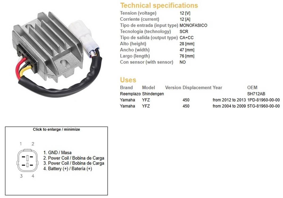 Dze Regulator Napięcia Yamaha Yfz 450 '04-'09; Yfz 450 '12-'13 Sh712Ab 5Tg-