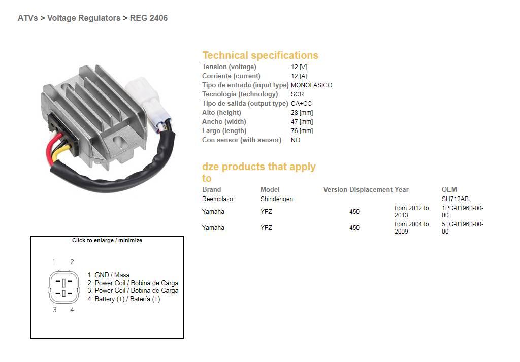 Dze Regulator Napięcia Yamaha Yfz 450 '04-'09; Yfz 450 '12-'13 Sh712Ab 5Tg- - zdjęcie 2