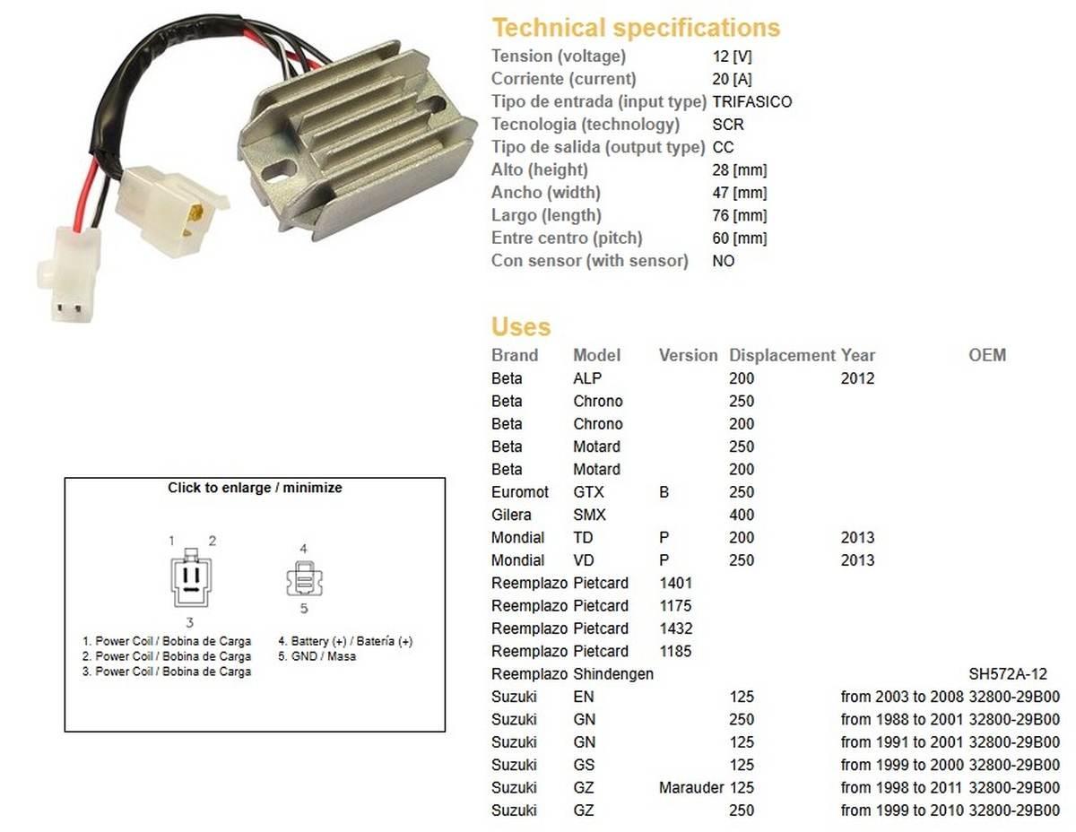 Dze Regulator Napięcia Suzuki Gn 125 '91-'01; Gn 250 '88-'01; Gs 125 '99-'0