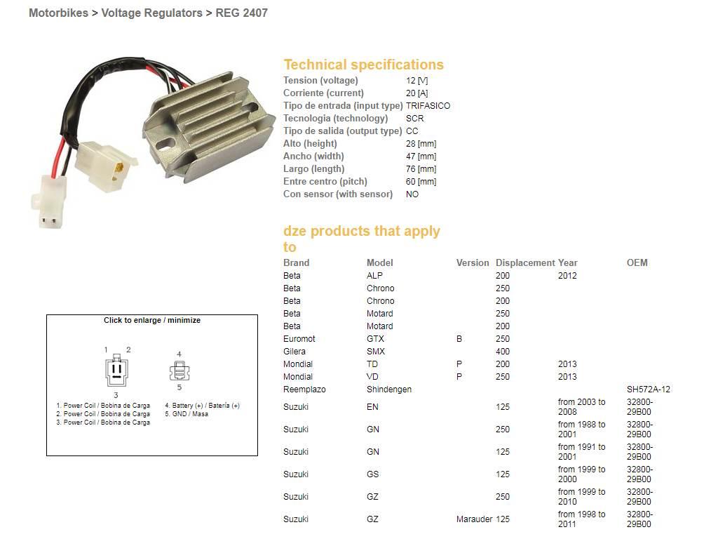 Dze Regulator Napięcia Suzuki Gn 125 '91-'01; Gn 250 '88-'01; Gs 125 '99-'0 - zdjęcie 2