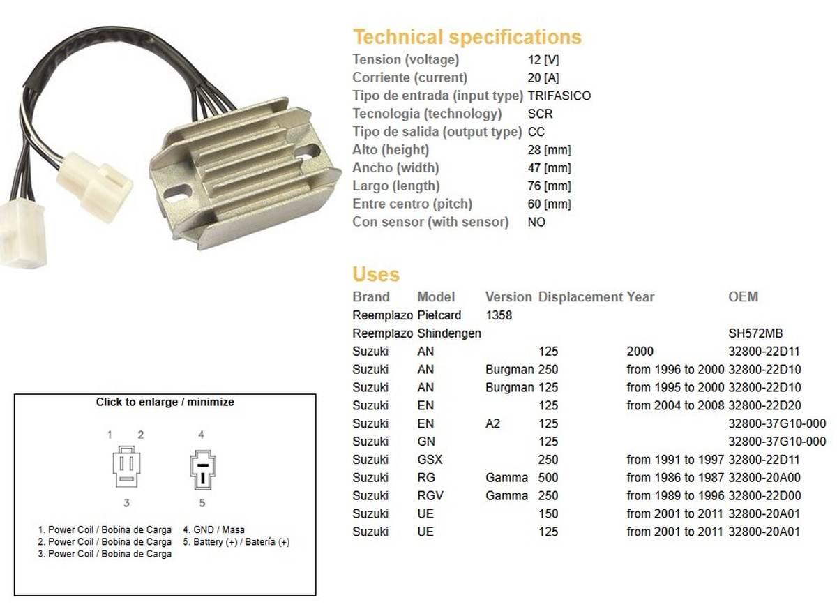 Dze Regulator Napięcia Suzuki An 125/250 Burgman '95-'00; En 125; Gn 125; U - zdjęcie 2