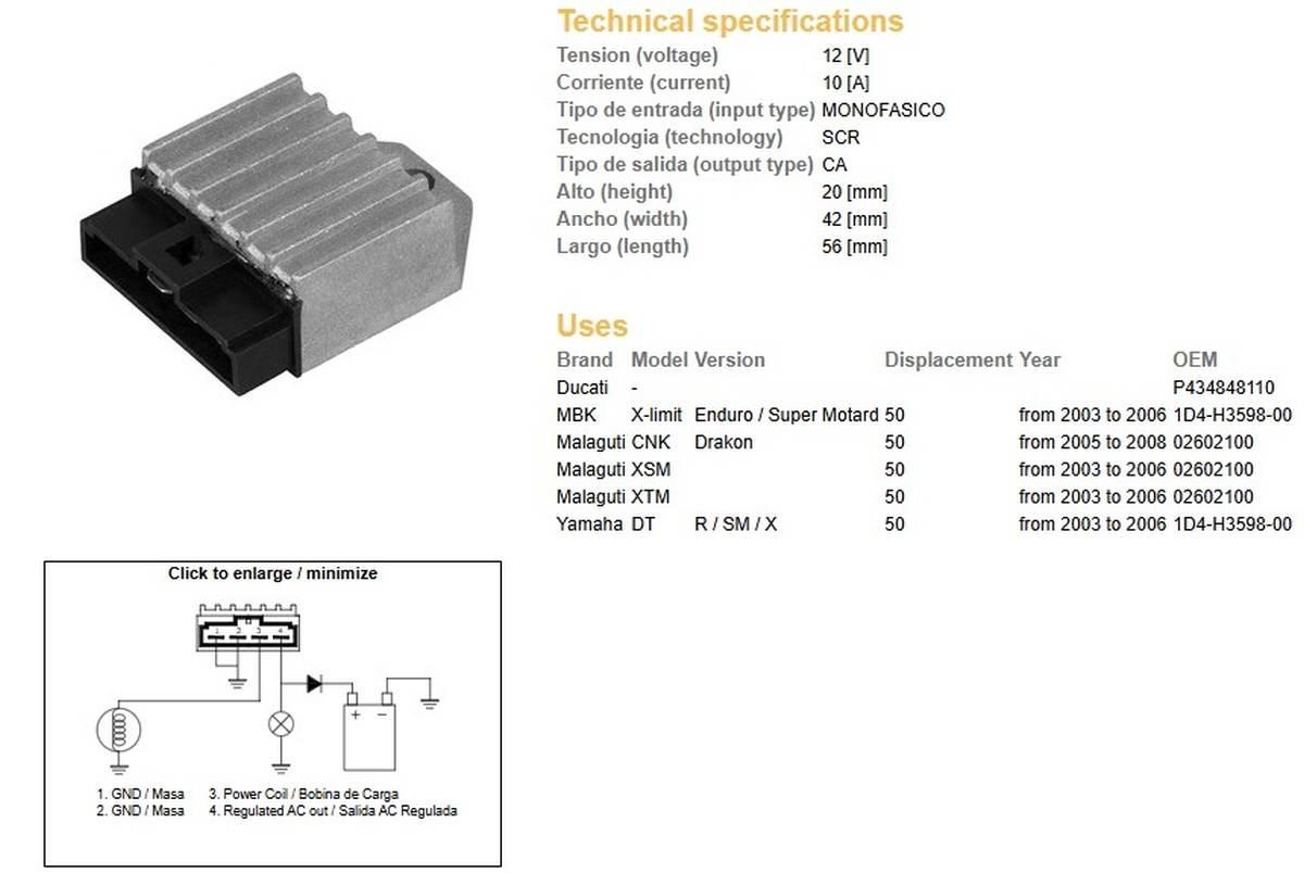 Dze Regulator Napięcia Yamaha Dt 50 '03-'06; Malaguti 50 '03-'06; Mbk 50 '0