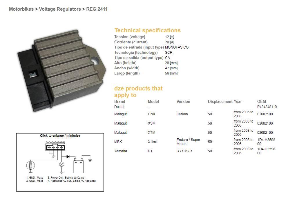 Dze Regulator Napięcia Yamaha Dt 50 '03-'06; Malaguti 50 '03-'06; Mbk 50 '0 - zdjęcie 2
