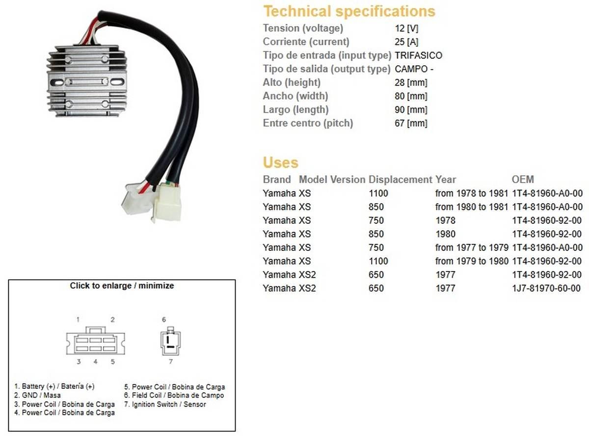 Dze Regulator Napięcia Yamaha Xs 650 '77; Xs 750 '77-'79; Xs 850 '80-'81; X