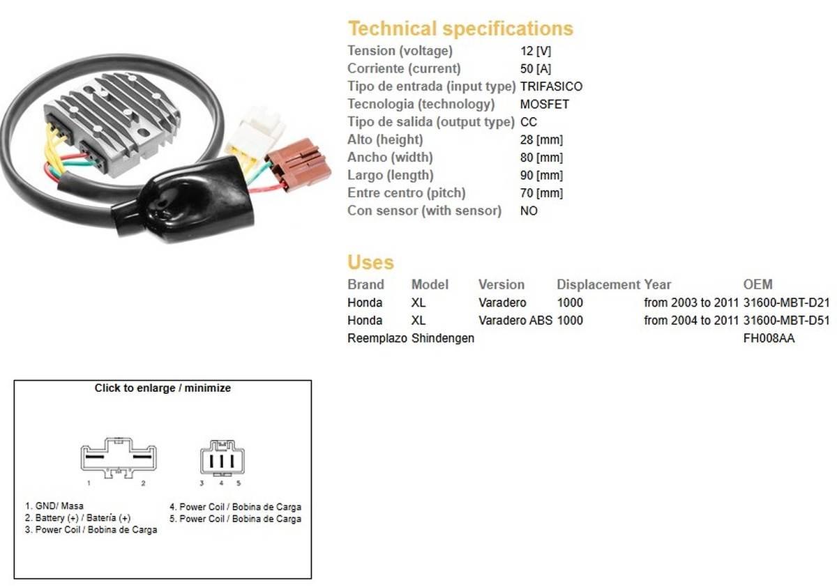 Dze Regulator Napięcia Honda Xl 1000V Varadero '03-'11 31600-Mbt-D21 Mosfet