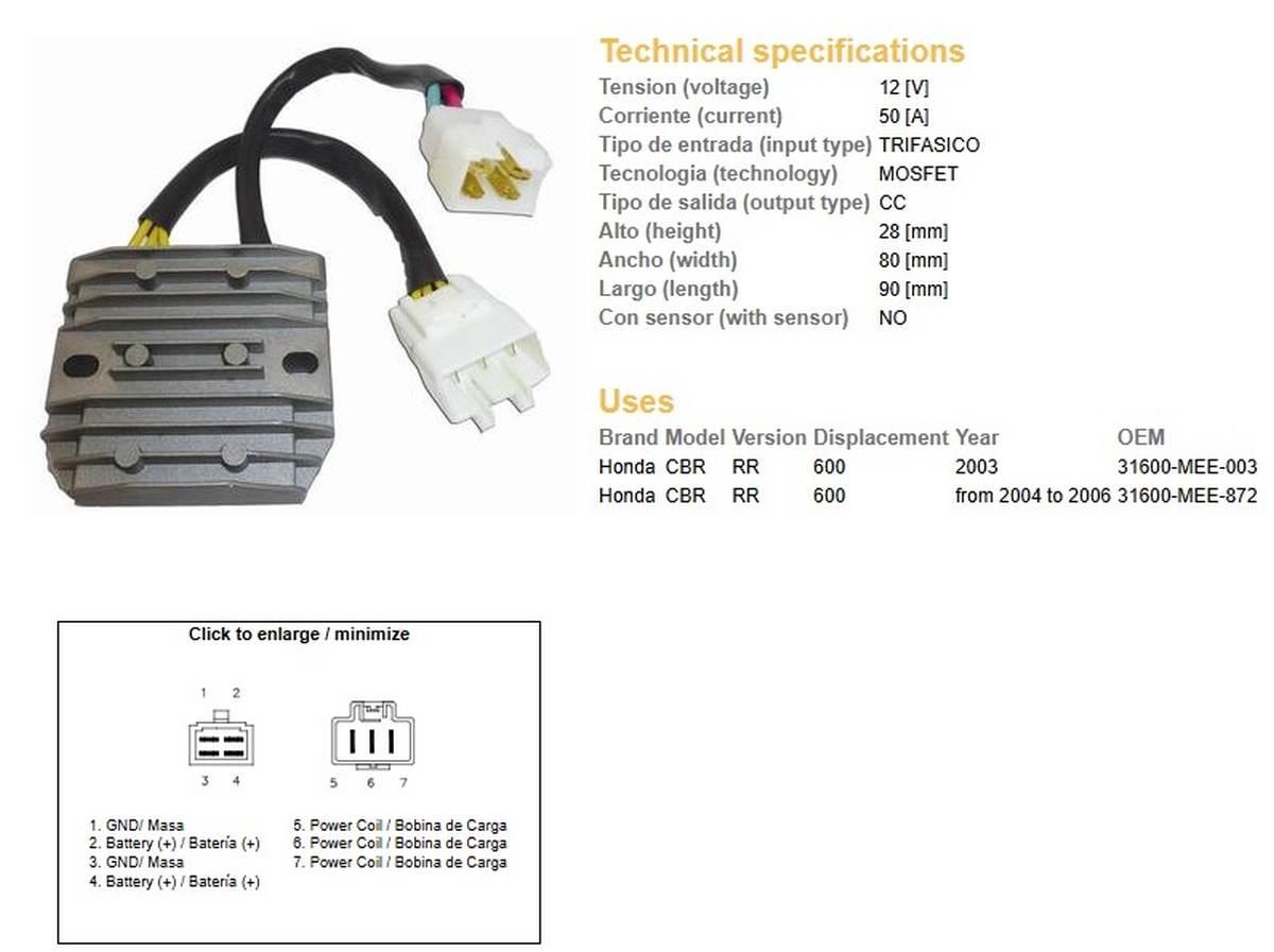 Dze Regulator Napięcia Honda Cbr 600Rr '03-'06 50A 31600-Mee-872;31600-Mee-