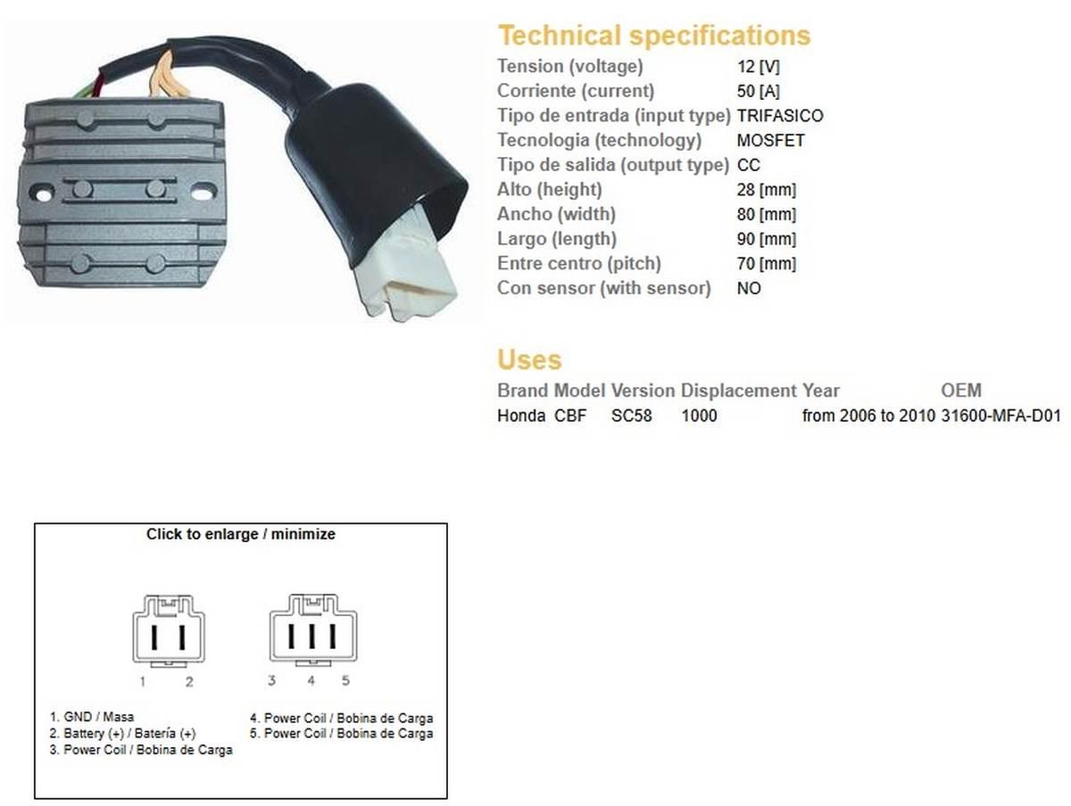Dze Regulator Napięcia Honda Cbf 1000 '06-'10 Sc58 31600-Mfa-D01 Mosfet 50A