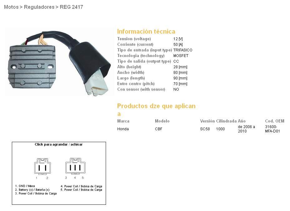 Dze Regulator Napięcia Honda Cbf 1000 '06-'10 Sc58 31600-Mfa-D01 Mosfet 50A - zdjęcie 2