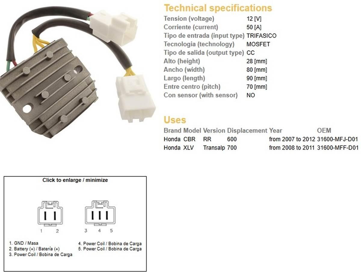 Dze Regulator Napięcia Honda Cbr 600Rr '07-'12; Xl 700V Transalp '08-'11 50