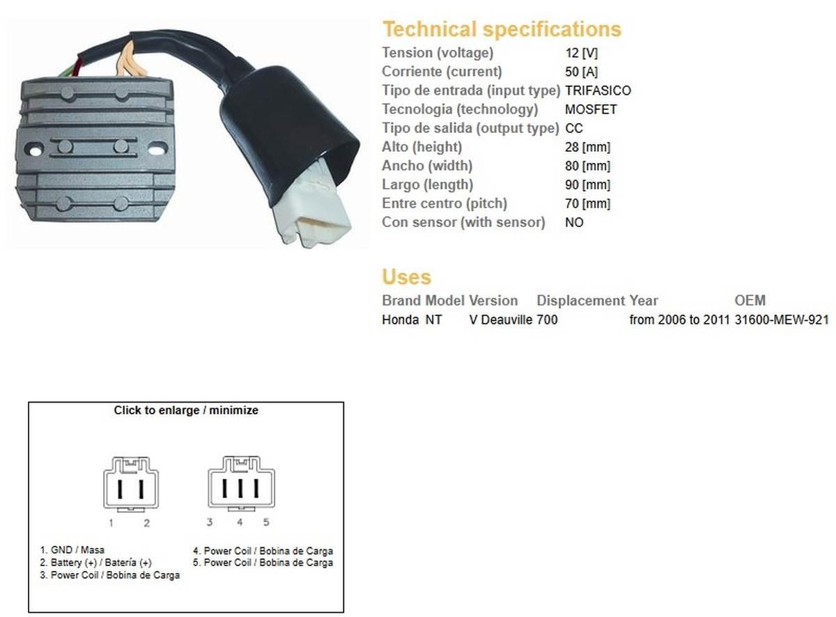 Dze Regulator Napięcia Honda Nt 700V Deauville '06-'11 31600-Mew-921 Mosfet