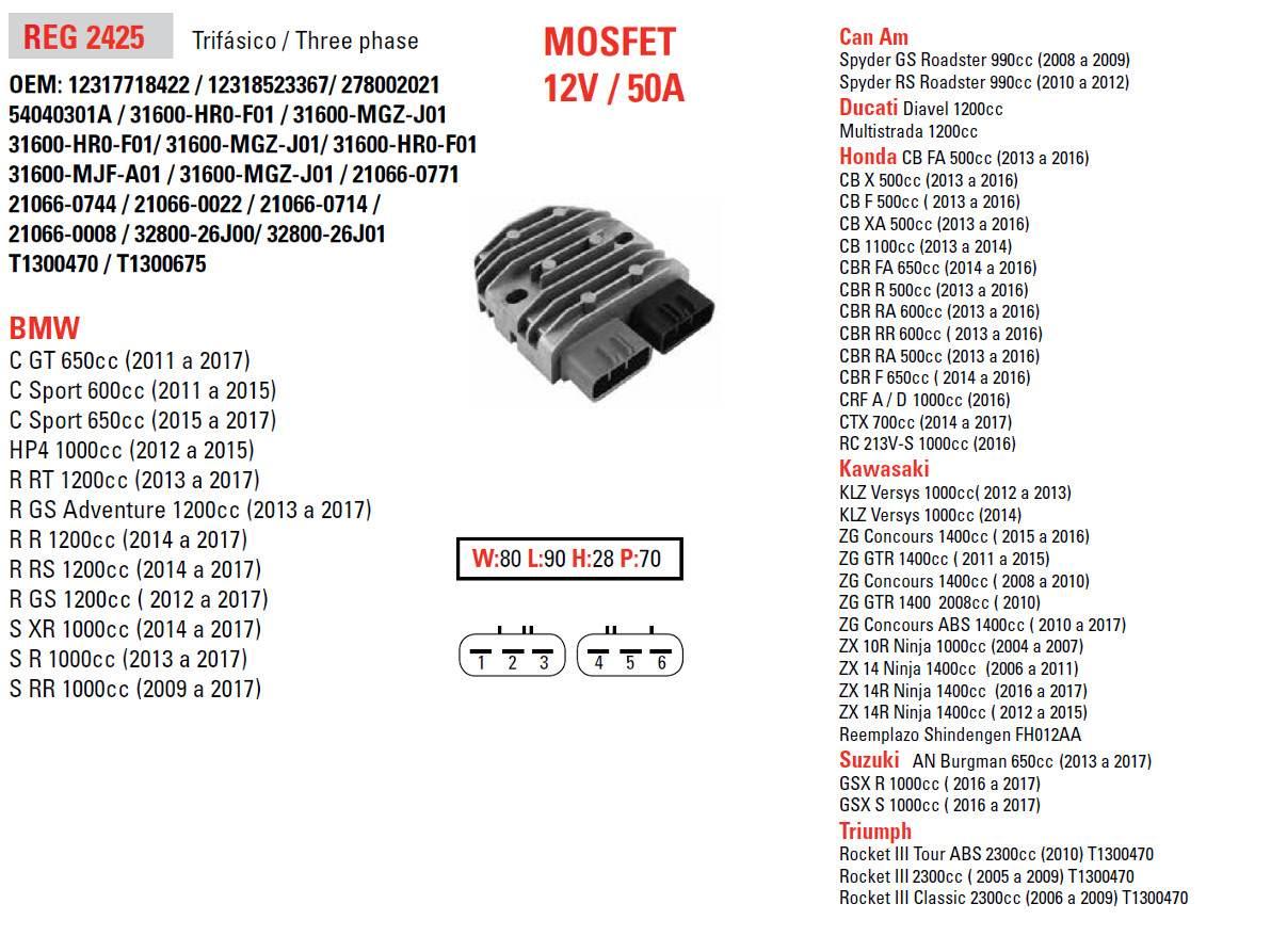 Dze Regulator Napięcia Aprilia; Bmw; Can Am; Ducati; Honda; Kawasaki; Suzuk - zdjęcie 2