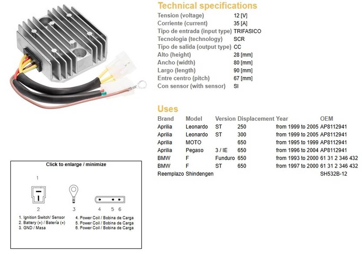 Dze Regulator Napięcia Bmw F 650F/St '93-'00; Aprilia 650 Pegaso '96-04; Le