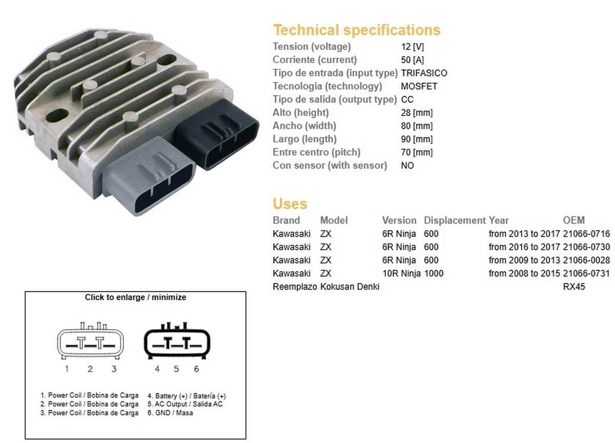 Dze Regulator Napięcia Kawasaki Zx 600R Ninja '08-'17; Zx 6R Ninja '08-'17