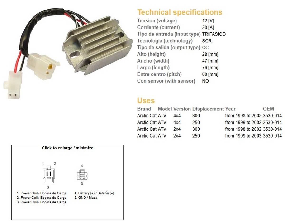 Dze Regulator Napięcia Arctic Cat 250/300 '98-'03 3530-014