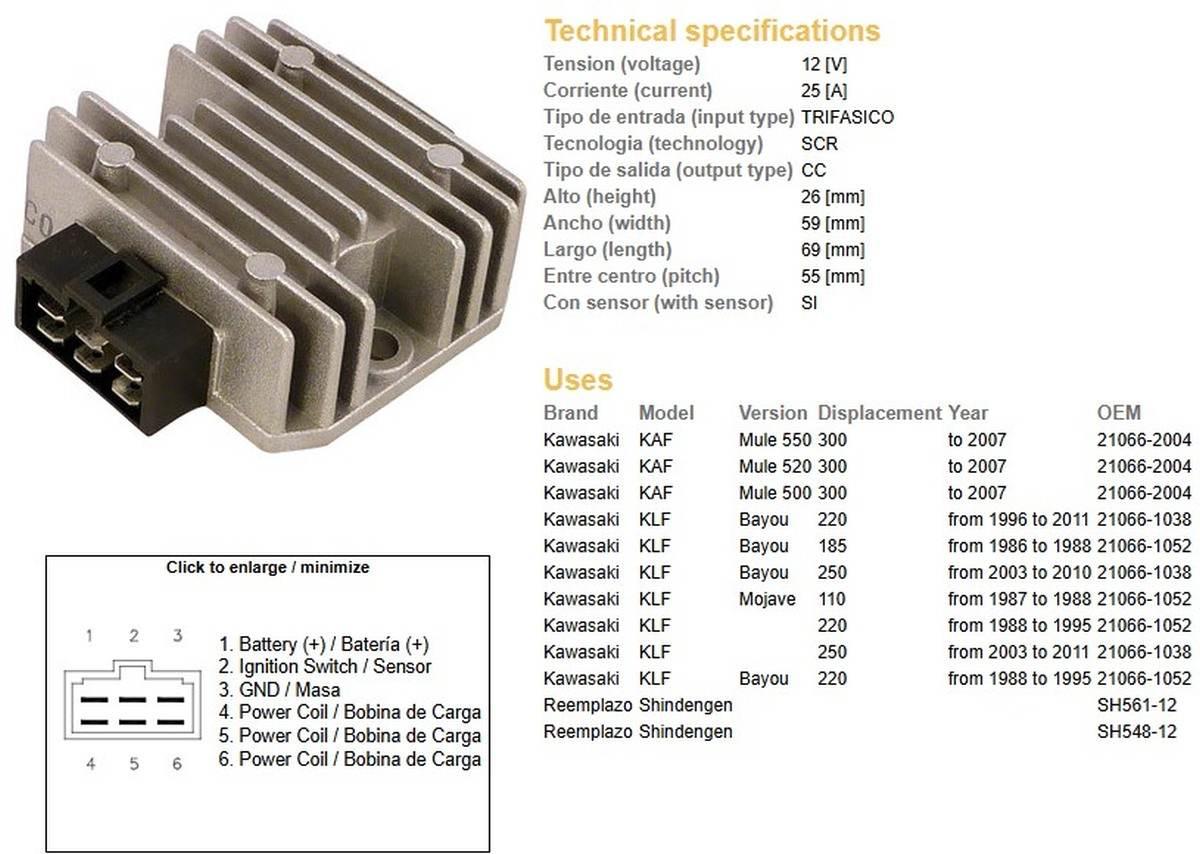 Dze Regulator Napięcia Kawasaki Klf 110/185/220/250 Bayou '86-'11; Kaf 300