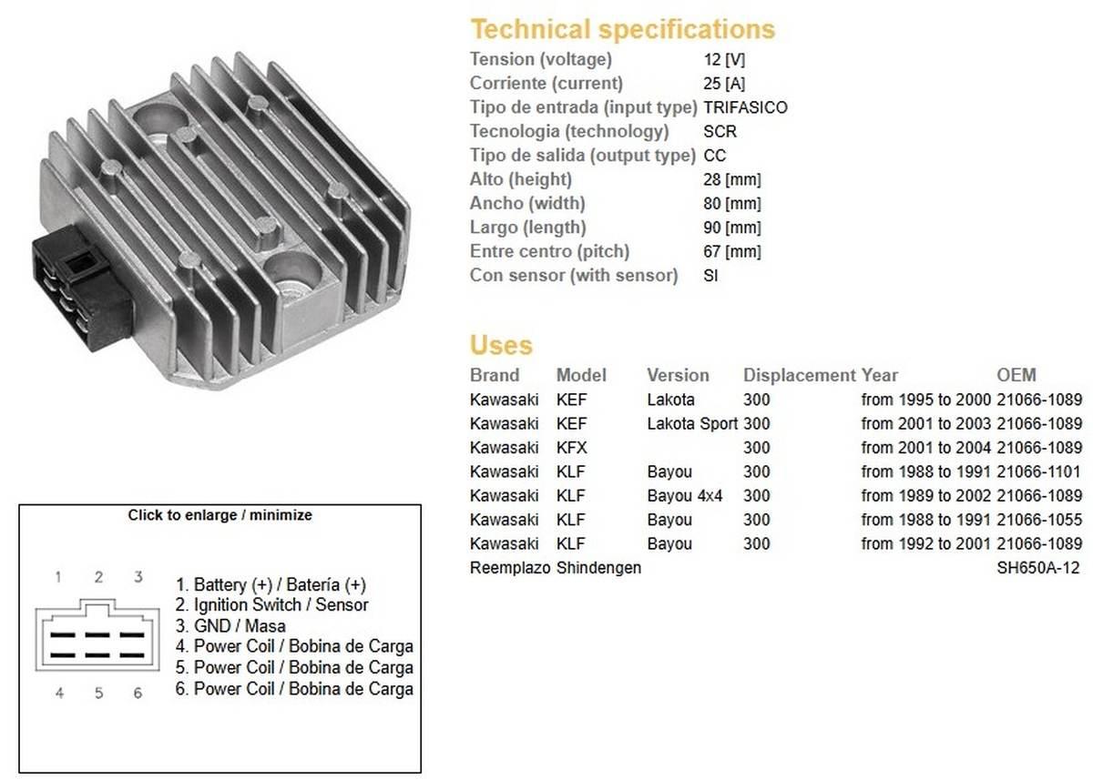 Dze Regulator Napięcia Kawasaki Klf 300 Bayou '88-'02; Kef 300 Lakota '95-'