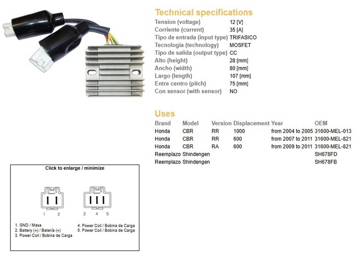 Dze Regulator Napięcia Honda Cbr 600Rr '07-'11; Cbr 1000Rr '04-'05 31600-Me