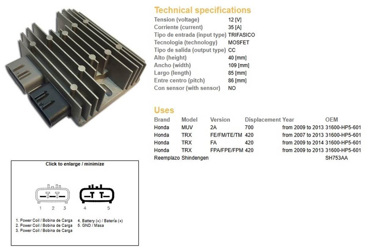 Dze Regulator Napięcia Honda Trx 420Fe/Fm/Te/Tm '07-'14; Muv 700 '09-'13 35