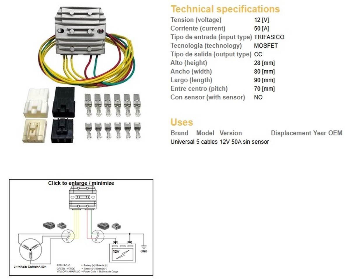 Dze Regulator Napięcia Uniwersalny Mosfet 50A 5 Kabli 3X Żółte; 1X Czerwony