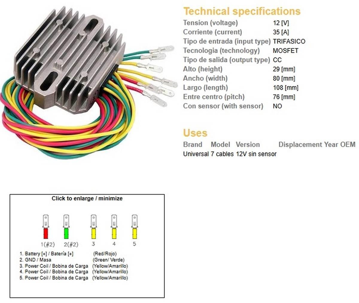 Dze Regulator Napięcia Uniwersalny 35A 7 Kabli 3X Żółte, 2X Czerwone, 2X Zi