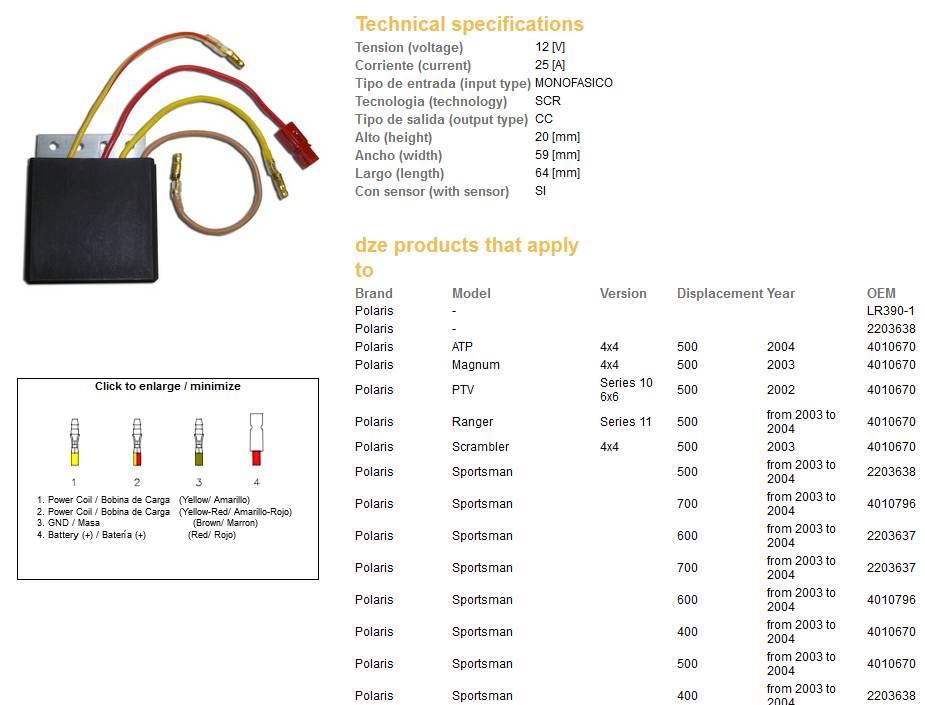 Dze Regulator Napięcia Polaris 400/500/600/700 Sportsman Scrambler '03-'04 - zdjęcie 2