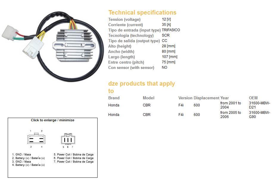 Dze Regulator Napięcia Honda Cbr 600F F4 '01-'06 35A 31600-Mbw-D21 Esr431 S - zdjęcie 2