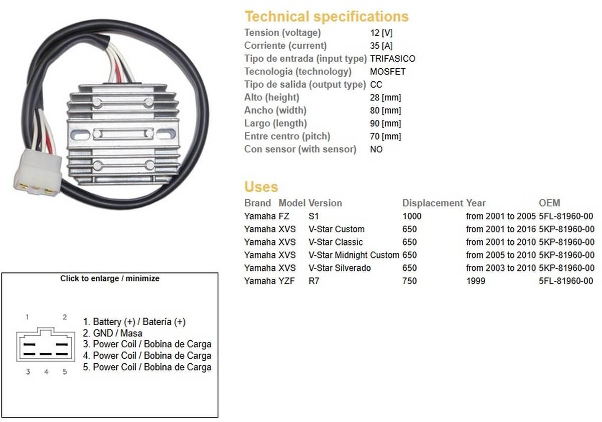 Dze Regulator Napięcia Yamaha Xvs 650 V-Star '01-'16; Yzf 750 R7 '99; Fzs 1