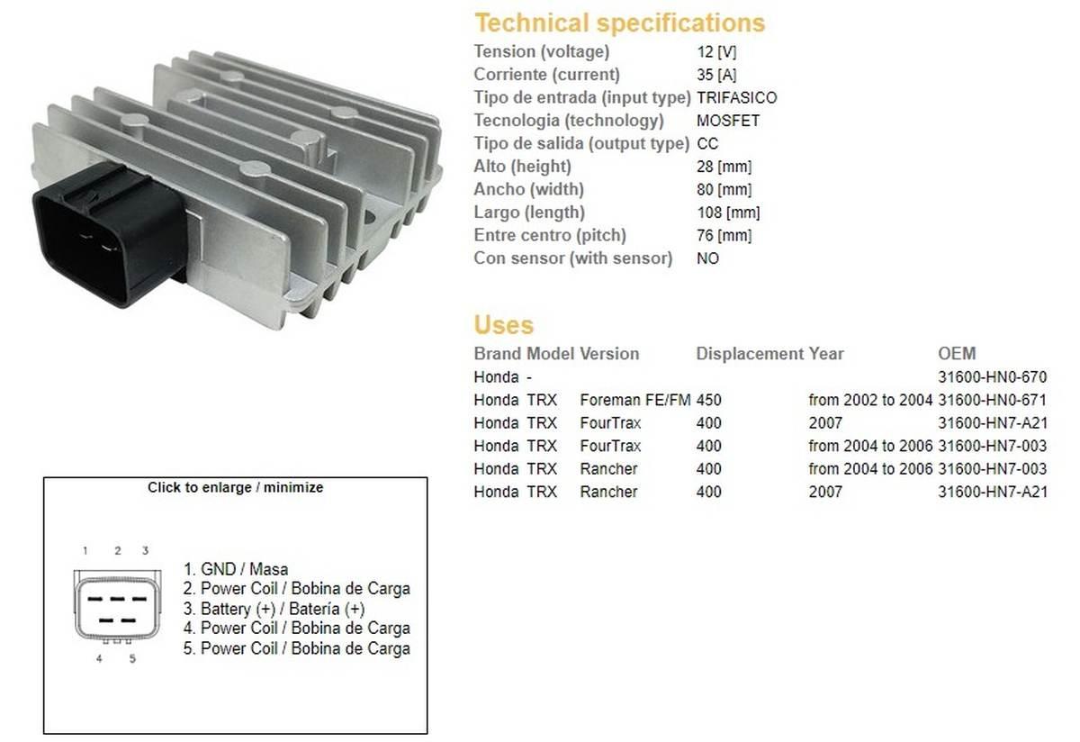 Dze Regulator Napięcia Honda Trx 400 Four Trax '04-'07; Trx 400 Rancher '04