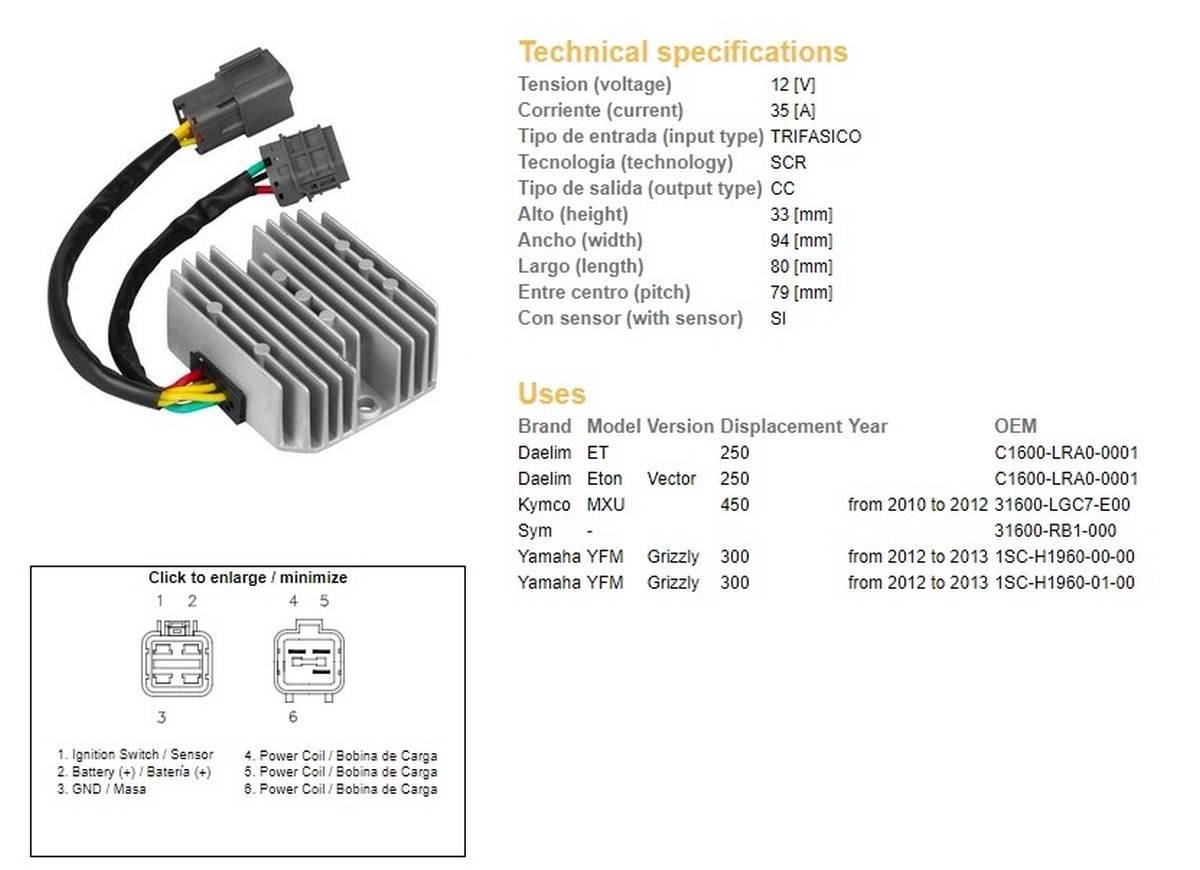 Dze Regulator Napięcia Yamaha Yfm 300 Grizzly '12-'13; Kymco Mxu 450 '10-'1