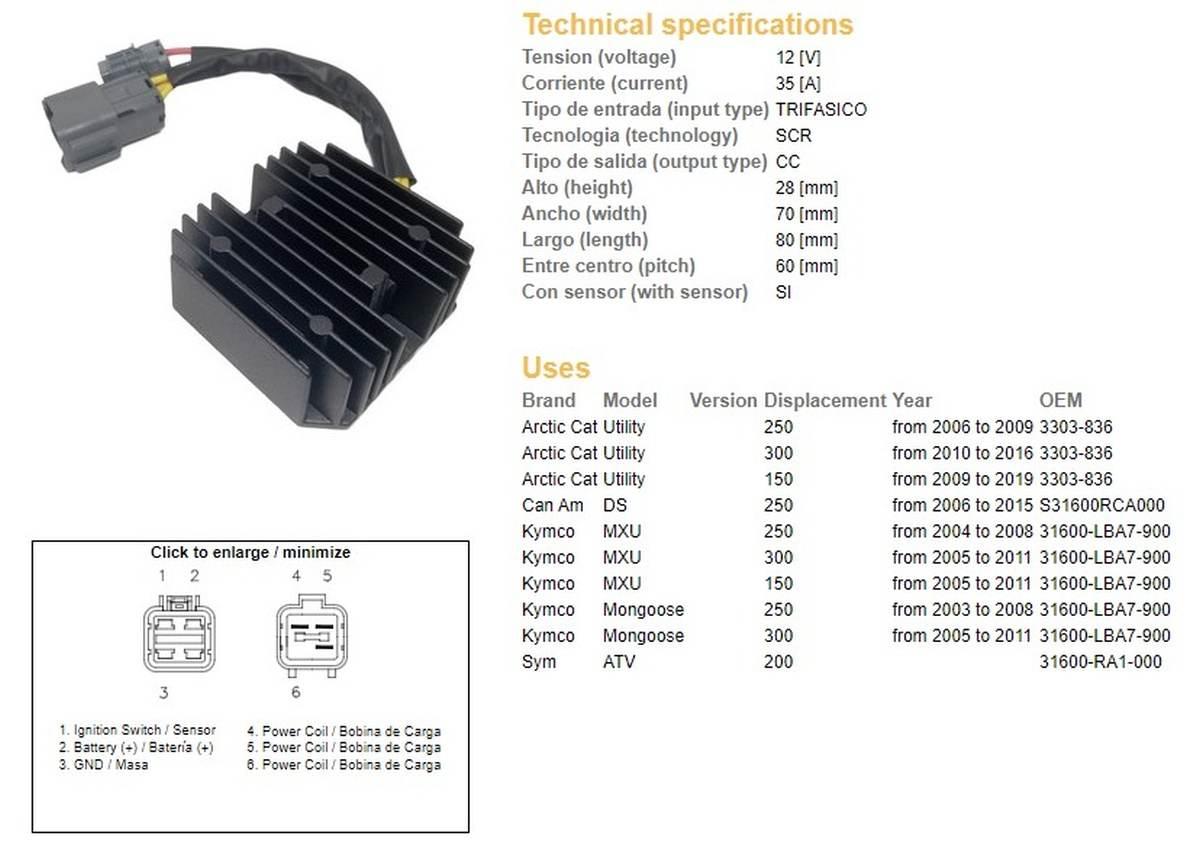 Dze Regulator Napięcia Kymco Mxu 150/250/300 '04-'11; Can Am Ds 250 '06-'15