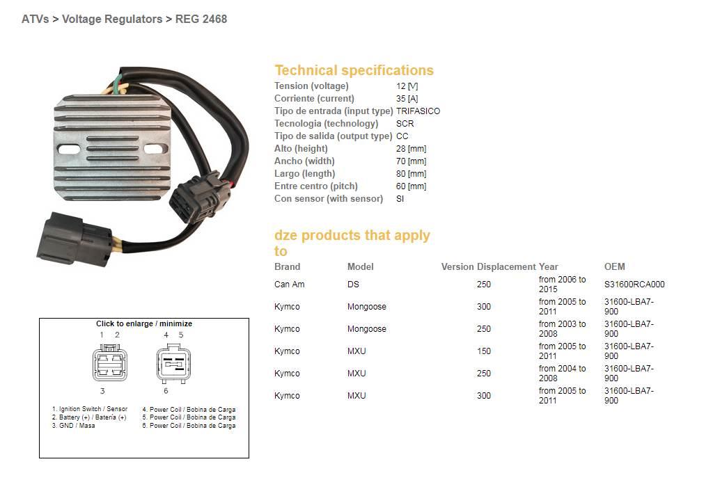 Dze Regulator Napięcia Kymco Mxu 150/250/300 '04-'11; Can Am Ds 250 '06-'15 - zdjęcie 2