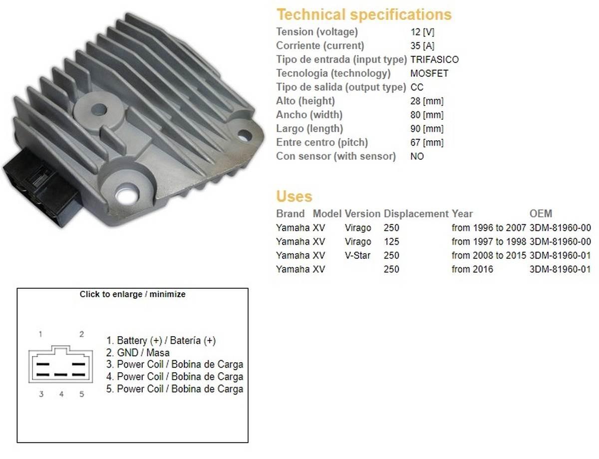 Dze Regulator Napięcia Yamaha Xv 125 Virago '97-'98; Xv 250 Virago '96-'07;
