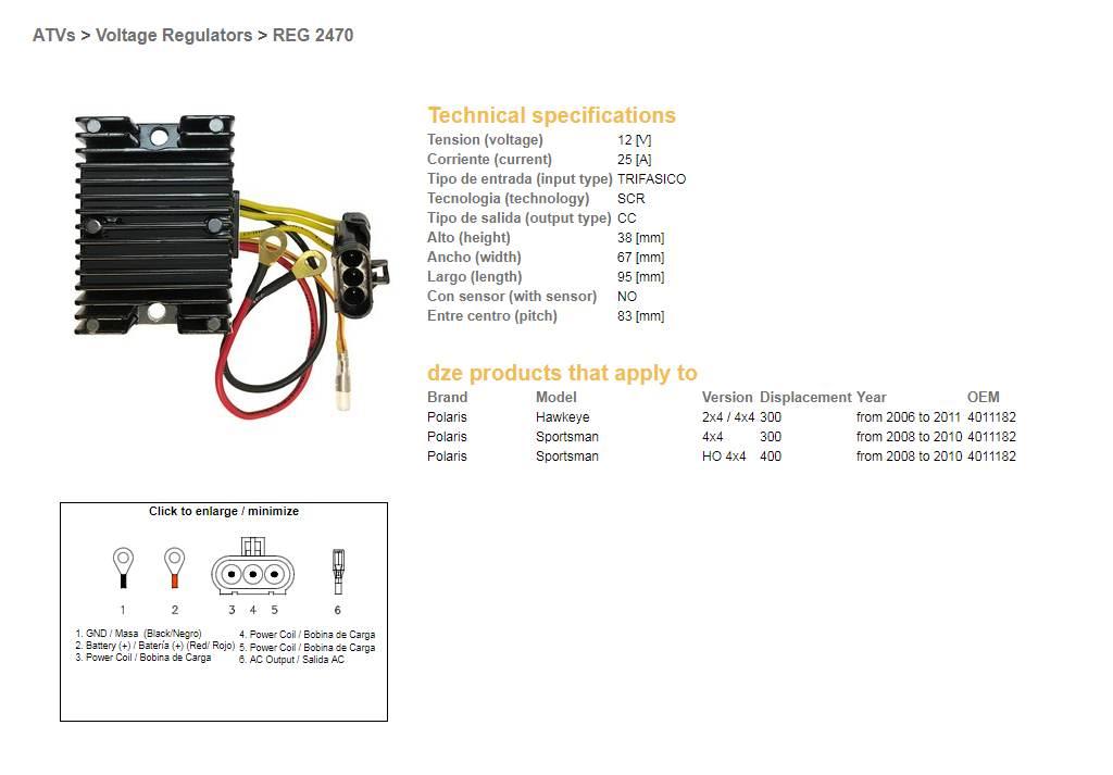 Dze Regulator Napięcia Polaris Sportsman 300/400 '08-'10; Hawkaye 300 '06-' - zdjęcie 2