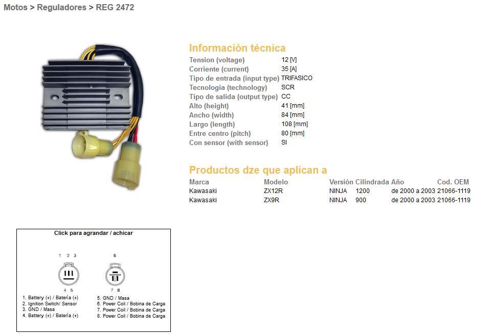 Dze Regulator Napięcia Kawasaki Zx 9R '00-'03; Zx 12R '00-'03 35A 21066-111