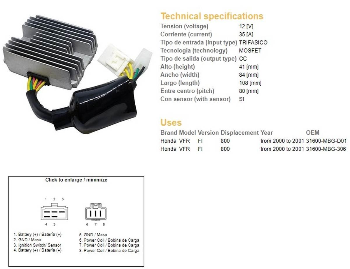 Dze Regulator Napięcia Honda Vfr 800 Fi '00-'01 35A 3160-Mbg-D01 Esr691