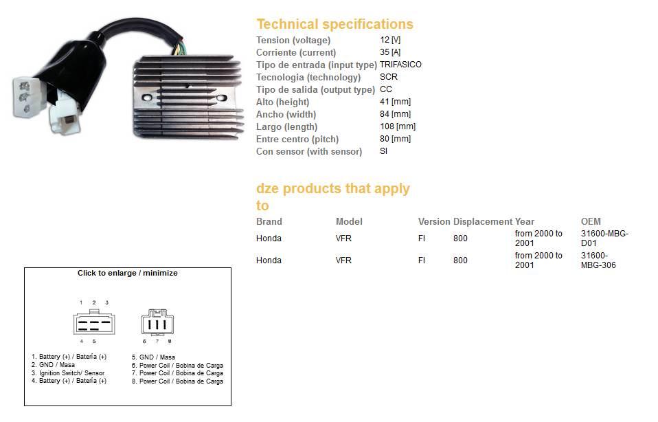 Dze Regulator Napięcia Honda Vfr 800 Fi '00-'01 35A 3160-Mbg-D01 Esr691 - zdjęcie 2