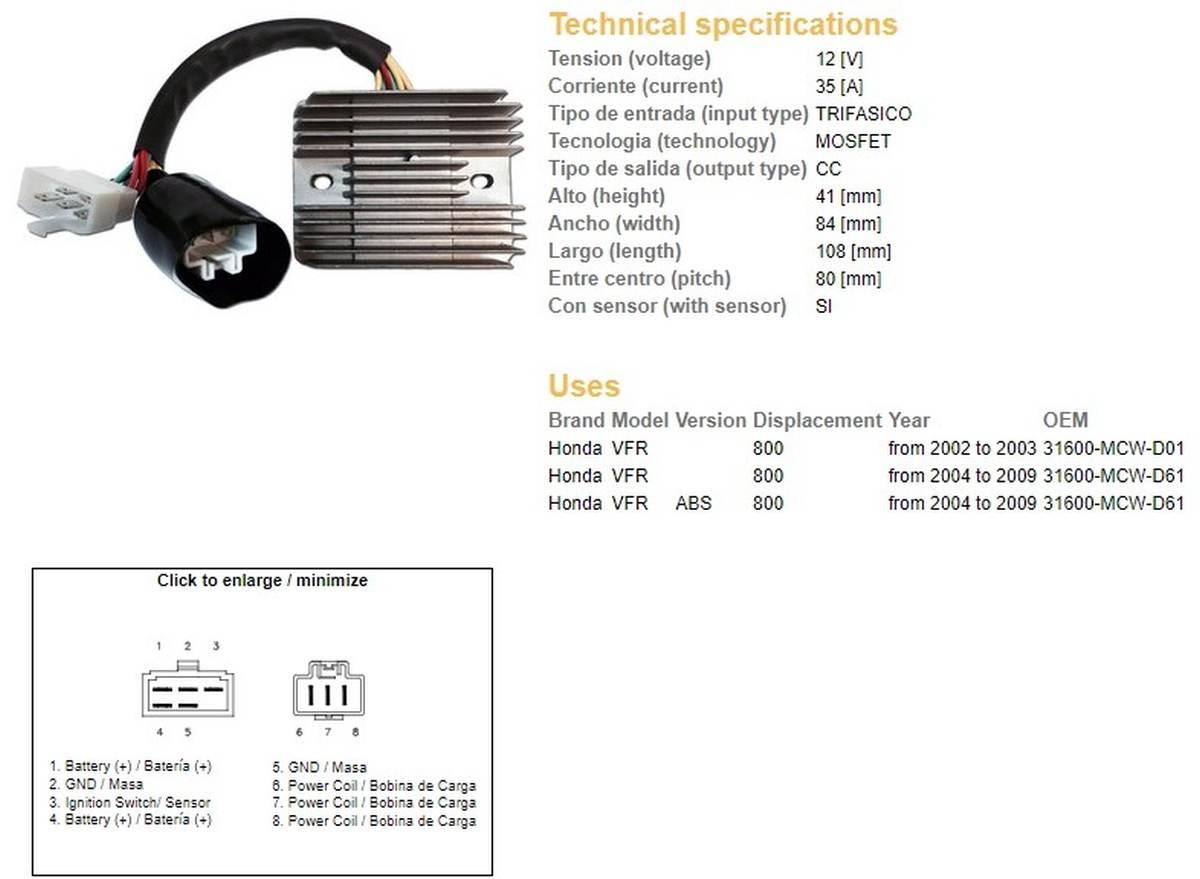 Dze Regulator Napięcia Honda Vfr 800 '02-'09 35A 31600-Mcw-D61 Esr438