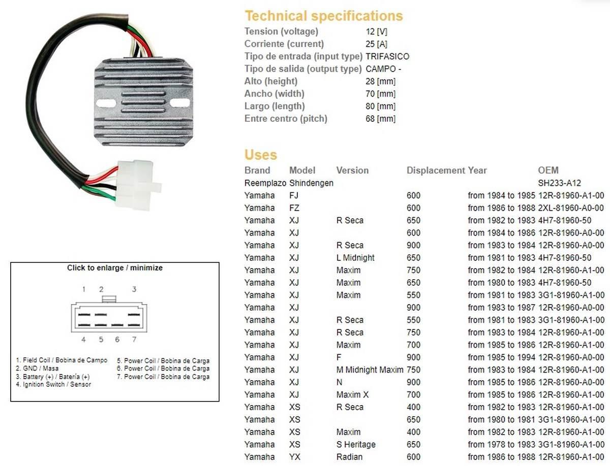 Dze Regulator Napięcia Yamaha Xj 550/600/650/750/900 '80-'89; Xs 650 '78-'8