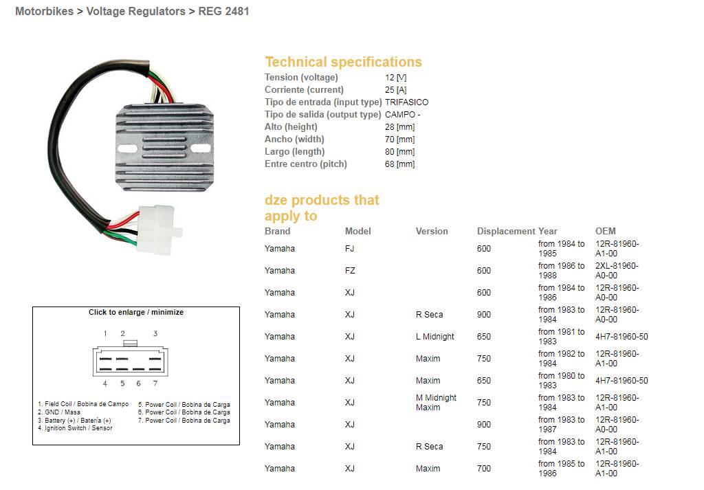 Dze Regulator Napięcia Yamaha Xj 550/600/650/750/900 '80-'89; Xs 650 '78-'8 - zdjęcie 2