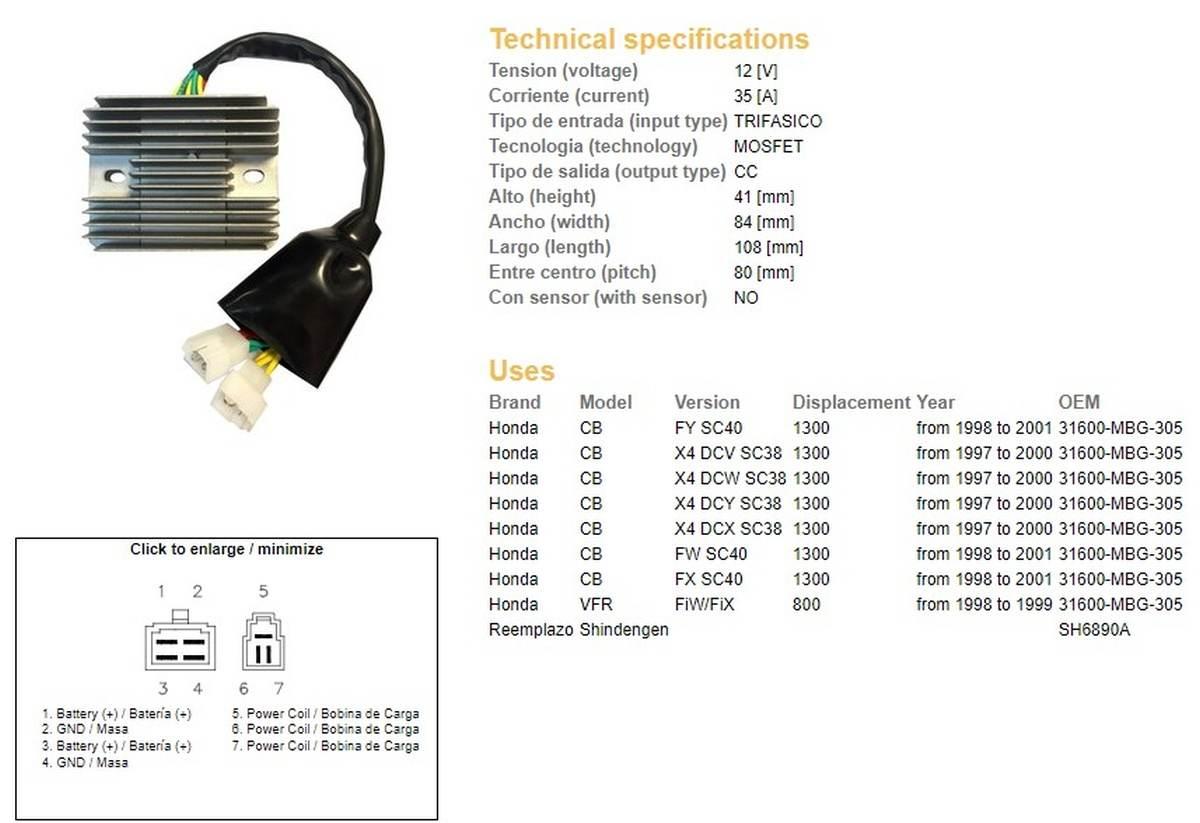 Dze Regulator Napięcia Honda Cb 1300 '97-'01; Vfr 800 '98-'99 Sc38, Sc40 Vf