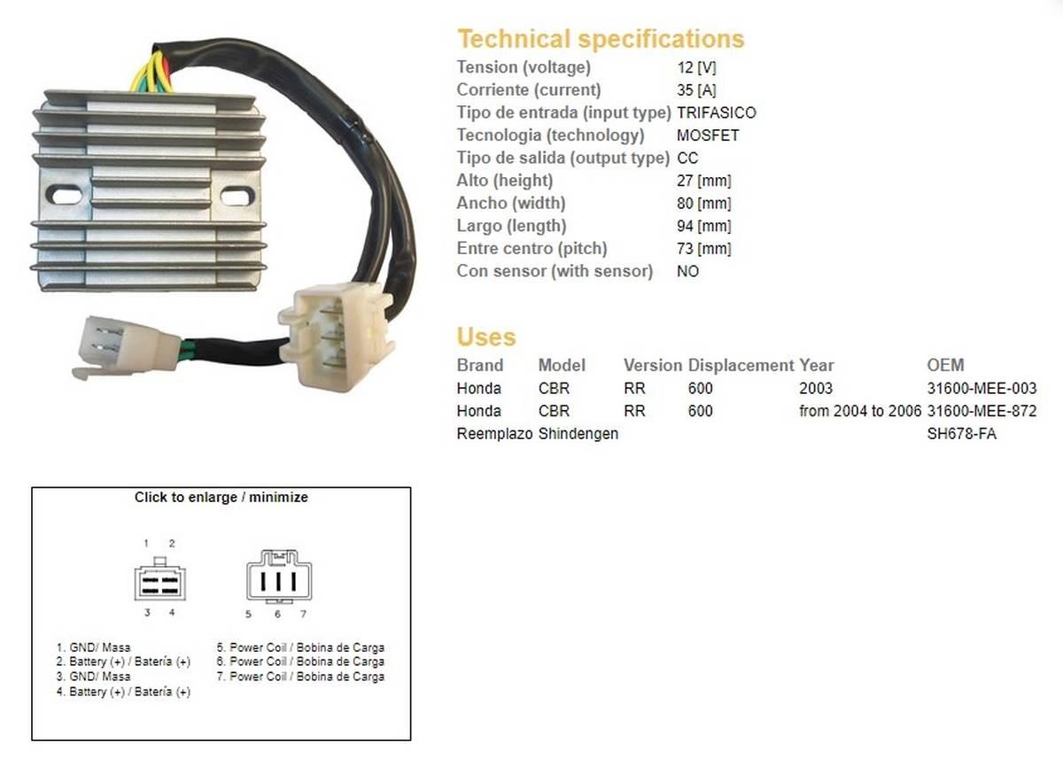 Dze Regulator Napięcia Honda Cbr 600Rr '03-'06 Sh678-Fa 31600-Mee-872
