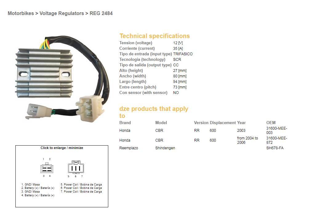 Dze Regulator Napięcia Honda Cbr 600Rr '03-'06 Sh678-Fa 31600-Mee-872 - zdjęcie 2