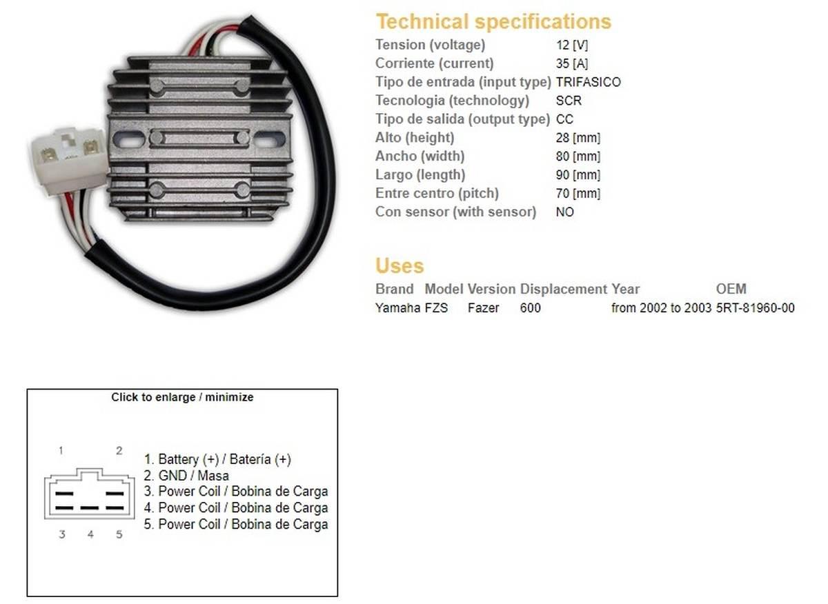 Dze Regulator Napięcia Yamaha Fzs 600 Fazer '02-'03 5Rt-81960-00 35A