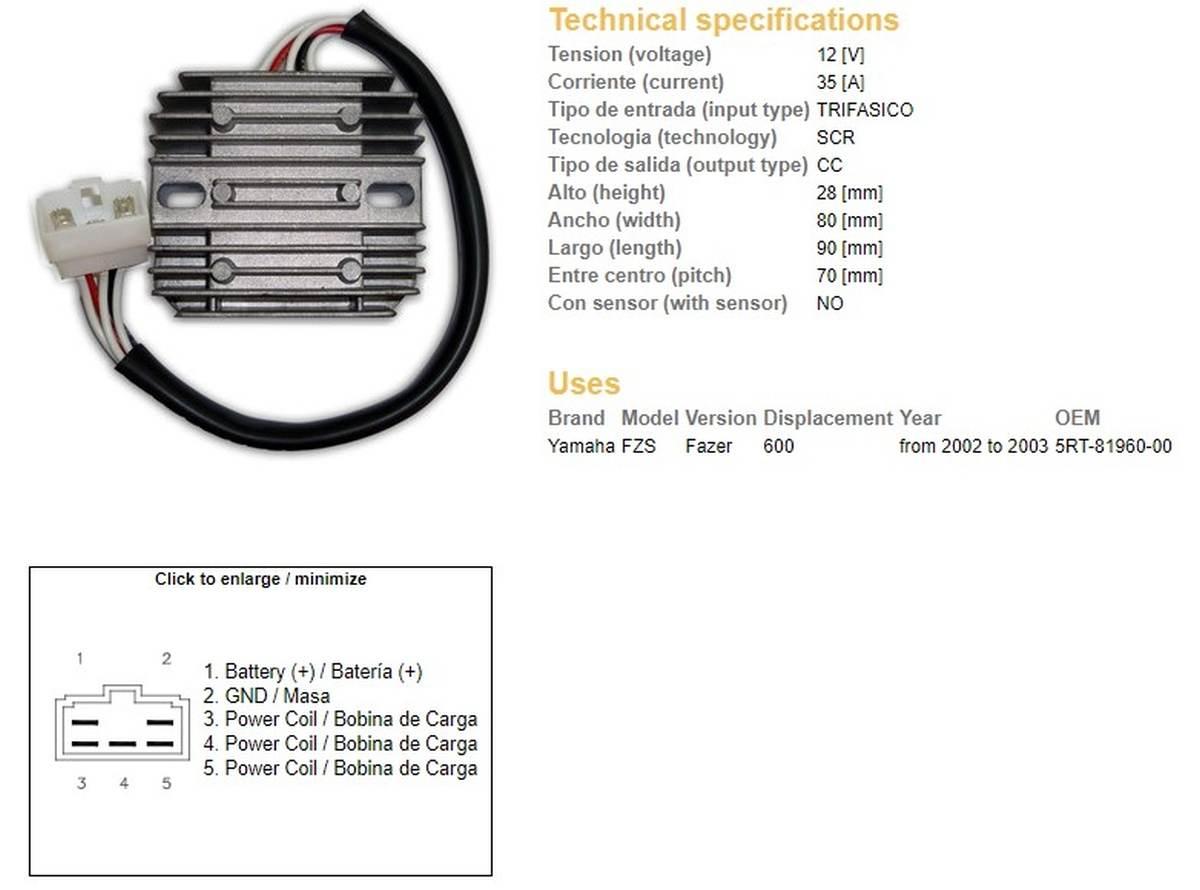 Dze Regulator Napięcia Yamaha Fzs 600 Fazer '98-'99; Tdm 850 '93-'96; Xvz 1 - zdjęcie 2