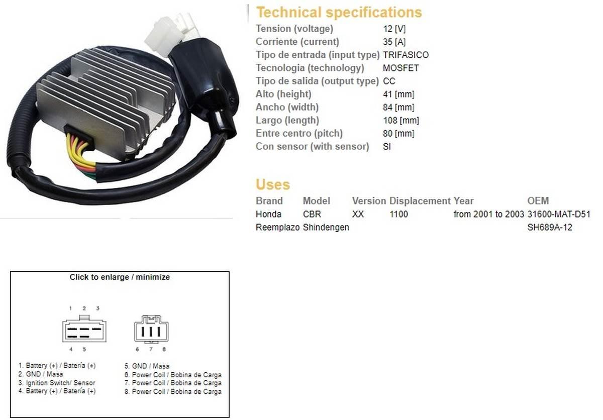 Dze Regulator Napięcia Honda Cbr 1100Xx '01-'03 Sh689A-12 31600-Mat-D51 Esr