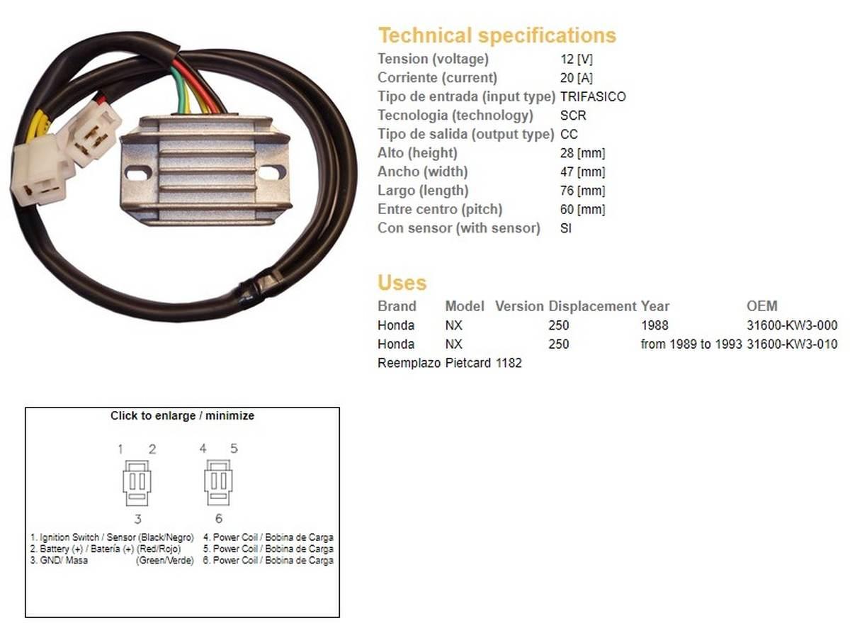 Dze Regulator Napięcia Honda Nx 250 '88-'93 31600-Kw3-000, 31600-Kw3-010