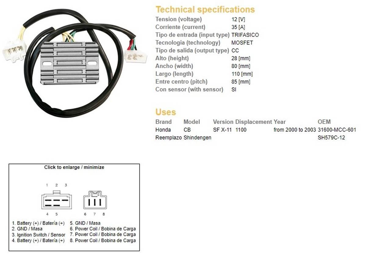Dze Regulator Napięcia Honda Cb 1100 Sf X11 '00-'03 31600-Mcc-601 Sh579C-12