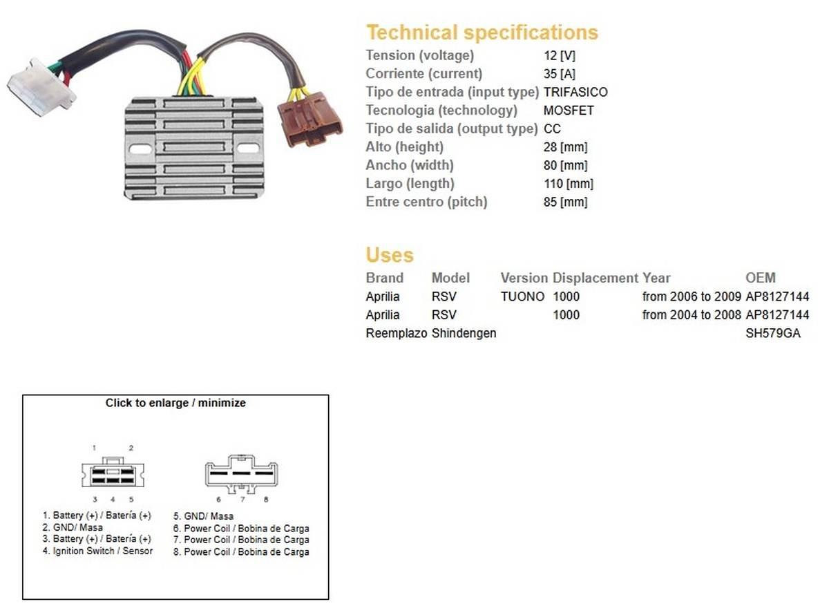 Dze Regulator Napięcia Aprilia Rsv 1000 '04-'08; Tuono 1000 '06-'09 Sh579Ga