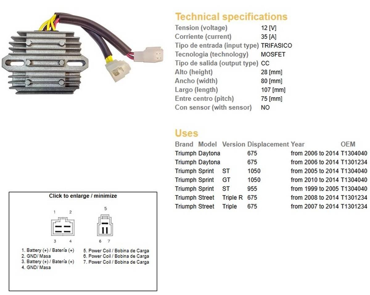 Dze Regulator Napięcia Triumph Daytona 675 '06-'14; Sprint 995/1050 '99-'14 - zdjęcie 2